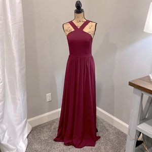 Lulus A-Line Floor Length Dress, Sz M, Maroon in color.